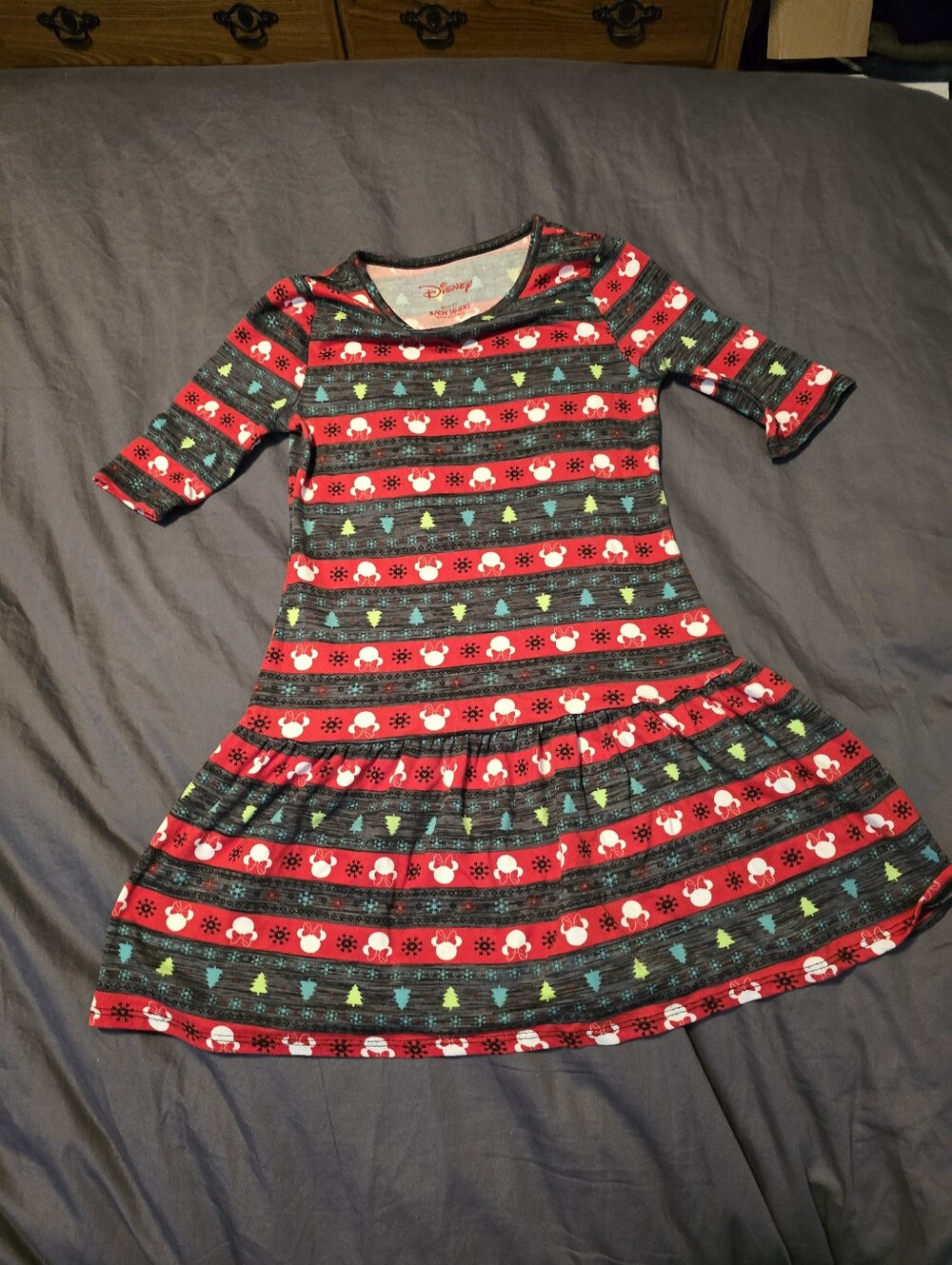 Disney Girls' Red & Black Holiday Stripe Dress
